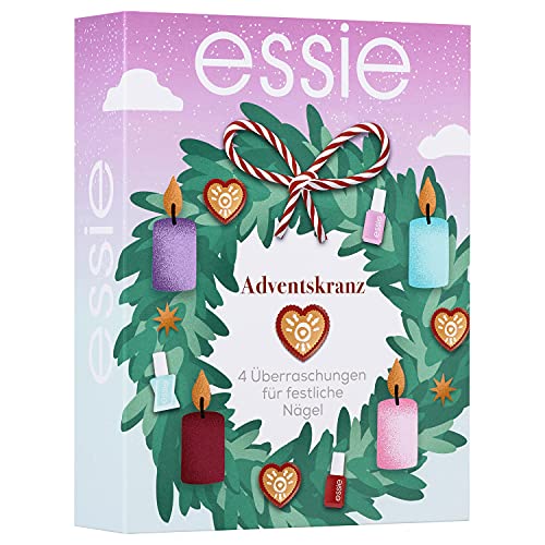 essie Adventskranz für Nagellack Liebhaber, Nagellack-Überraschungen für jeden Advent, Für festliche Maniküren und Nagelpflege, Mini Beauty Adventskalender mit 4 Artikeln für Makeup- und Kosmetik Fans