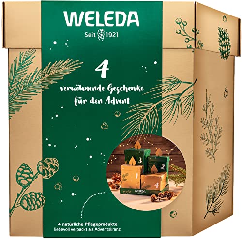 WELEDA Bio Adventskalender 2022 – Naturkosmetik Weihnachtskalender bestehend aus 4 Beauty Weihnachten Geschenke Skin Food Body Butter, Aroma Shower Energy, Intensiv Handcreme & Everon Lippenpflege