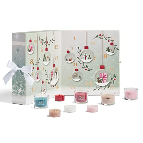 Yankee Candle Buch-Adventskalender 2022 | Duftkerzen-Geschenkset | 12 gefüllte Votivkerzen, 12 Teelichter und 1 Teelichthalter | Snow Globe Wonderland Kollektion | Perfekte Geschenke für Frauen