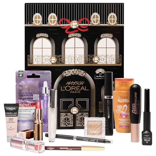 L'Oréal Paris Mini-Adventskalender 2023, Mit verschiedenen Kosmetikartikeln hinter 12 Türchen, Jeden zweiten Tag ein neues Beauty-Produkt zu Weihnachten, 1 Stück