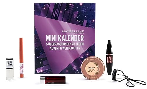 Maybelline New York Mini Adventskalender 2023 NYC Nights mit Kosmetik hinter 5 Türchen, Beauty Adventskalender 2023 mit Schminke, 1 Stück, Adventskalender 2023 Frauen