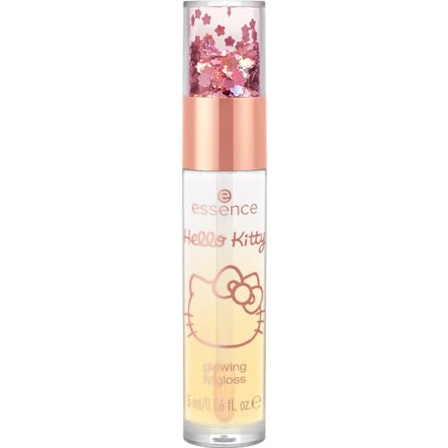 essence Hello Kitty glowing lipgloss, Nr. 02, Gelb, schimmernd, glitzernd, vegan, ölfrei, ohne Parabene, ohne Mikroplastikpartikel, 3er Pack (3x5ml)