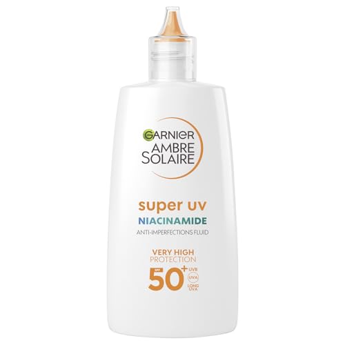 Garnier UV-Sonnenschutzfluid für zu Unreinheiten neigende Haut, Sehr hoher Sonnenschutz mit LSF 50+, Unsichtbares Finish, Ambre Solaire Super UV Niacinamide Daily Fluid, 1 x 40 ml