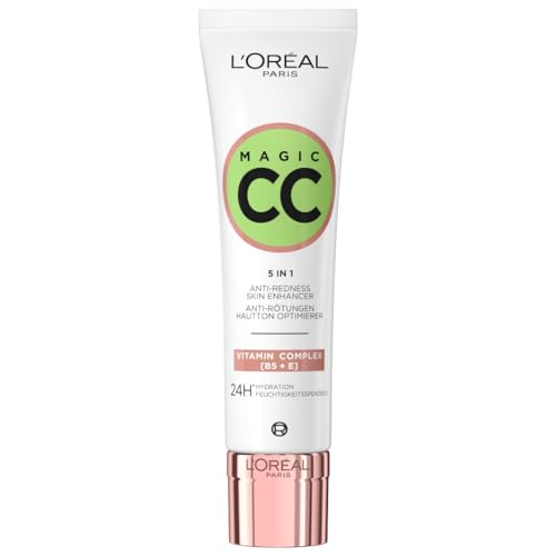 L'Oréal Paris Anti-Rötungen Creme, Für bis zu 24h Feuchtigkeit und einen optimierten Hautton, Magic CC Teint Optimierer Anti Rötungen, 1 x 30 ml