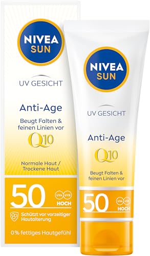 NIVEA SUN UV Gesicht Q10 Anti-Age Sonnenschutz mit LSF 50 (50 ml), feuchtigkeitsspendende Gesichtssonnencreme, Anti-Falten Sonnencreme mit Schutz vor UVA/UVB-Strahlen