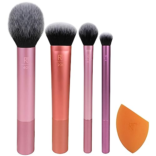 Real Techniques Everyday Essentials + Make-up-Schwamm-Set, Make-up-Pinsel und Make-up-Mixer-Schwamm, für Foundation, Rouge, Bronzer, Lidschatten und Puder, 5-teiliges Set