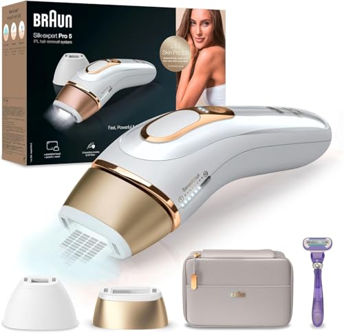 Braun IPL Silk Expert Pro 5 Haarentfernungsgerät Damen/Herren, 2 Aufsätze, sichtbare Haarentfernung, Designed In Germany, Venus Rasierer, Alternative zu Laser Haarentfernung, PL5157, weiß/gold