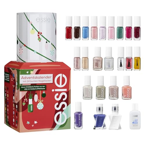 essie Adventskalender 2024 (24-teilig) – Nagellack-Set mit Nagelpflege, inkl. 7 limitierter Nagellacke aus den USA und gel couture Nagellacke