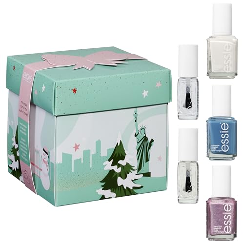 essie Mini Adventskalender 2024 (5-teilig) – 3 farbige Nagellacke, Nagelhärter und Nagelhaut-Pflegeöl