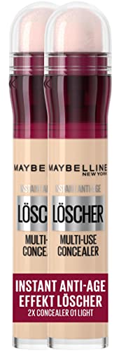 Maybelline New York Abdeckstift im Doppelpack, Instant Anti-Age Effekt Concealer, Löscher mit Mikro-Lösch-Applikator, Nr. 01 Light, 2 x 6,8 ml