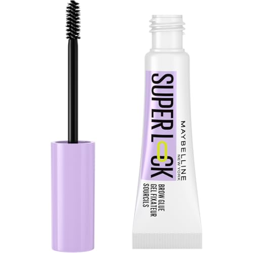 Maybelline New York Augenbrauengel, Für definierte Augenbrauen, Starker Halt ohne abzublättern oder zu kleben, Integriertes Styling-Bürstchen, Super Lock Brow Glue, Transparent, 8 g