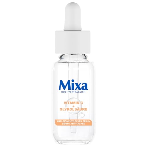 Mixa Anti-Pigmentflecken Serum, Für ungleichmäßige, fahle und sensible Haut mit Vitamin C und Niacinamid, Geeignet für Gesicht & Hals, LSF 20, Hypoallergen, 30 ml