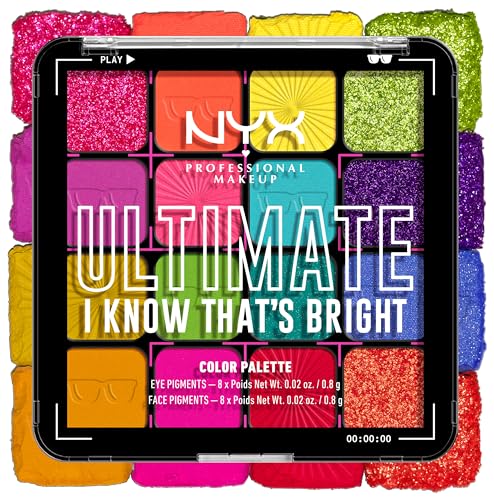 NYX Professional Makeup Lidschattenpalette mit 16 Farbtönen, Intensives und langanhaltendes Finish, Vegane Formel ohne Inhaltsstoffe tierischen Ursprungs, Ultimate Shadow, Farbton: Brights