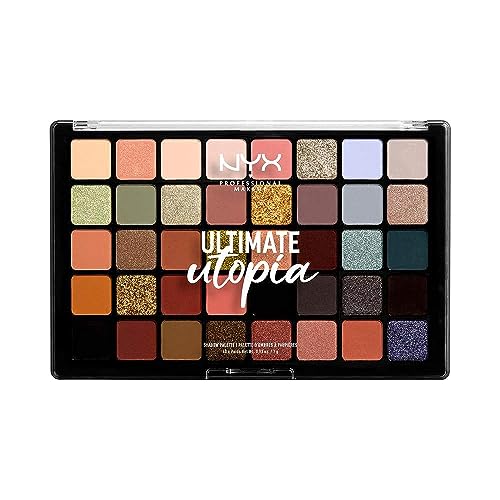 NYX Professional Makeup Lidschattenpalette, Ultimate Shadow Palette, Gepresster Puder Lidschatten, 40 Farbtöne, Matt, Satiniert, Metallic, Farbton: Ultimate Utopia