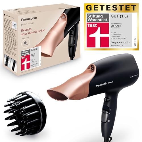 Panasonic EH-NA63CN825 Nanoe Haartrockner mit Diffusor, Styling-Düse, Gebläse- & Temperaturstufen, für sichtbaren Glanz, 2000 W Leistung, ergonomisches Design, Roségold