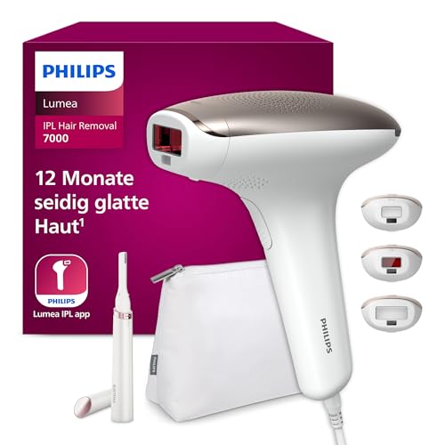 Philips Lumea IPL Haarentfernungsgerät 7000 Series – Haarentfernungsgerät mit Satin Compact Korrekturtrimmer, 3 Aufsätze für Körper, Gesicht und Bikinizone (Modell BRI923/00)