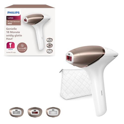 Philips Lumea IPL Haarentfernungsgerät 9000 Series – Haarentfernungsgerät mit SenseIQ Technologie, 3 Aufsätze für Körper, Gesicht und Präzision, kabellos (Modell BRI955/00)