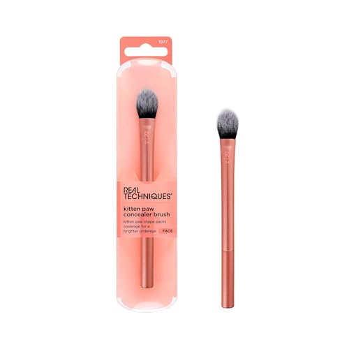 Real Techniques Brightening Concealer Make-up-Pinsel, Kitten Paw Brush passt unter die Augen, kaschiert dunkle Ringe, Augencreme, Primer und Aufheller,tierversuchsfrei, 1 Stück