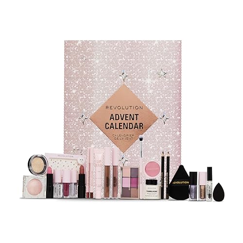 Revolution Beauty 24-Produkte Adventskalender, Geschenkset mit Lipgloss, Lippenmasken, Pinseln & Augenbrauengel, vegan und tierversuchsfrei