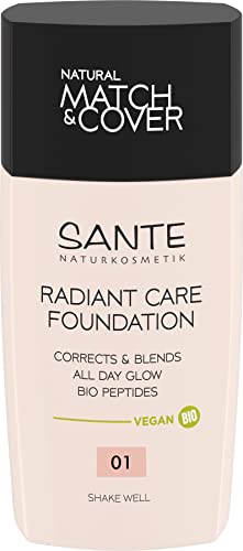 SANTE Naturkosmetik Radiant Care Foundation 01 Warm Ivory, vegane Foundation mit Bio-Peptiden und hochwertigen Ölen, für strahlende Haut, pflegende und nachhaltige Formel, 30ml