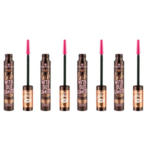 essence LOVE IT A CHOCO' LOT! lash WITHOUT LIMITS BROWN EXTREME LENGTHENING & VOLUME MASCARA, Nr. 01, Braun, vegan, ohne Mikroplastikpartikel, Nanopartikel frei, ohne Parfüm, 4er Pack (4x13ml)