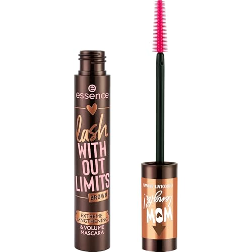 essence LOVE IT A CHOCO' LOT! lash WITHOUT LIMITS BROWN EXTREME LENGTHENING & VOLUME MASCARA, Nr. 01, Braun, vegan, ohne Mikroplastikpartikel, Nanopartikel frei, ohne Parfüm, 1er Pack (13ml)