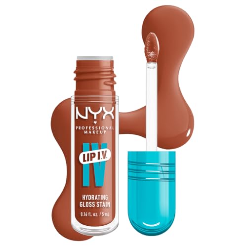 NYX Professional Makeup Feuchtigkeitsspendender Lipgloss und Lip Stain, Bis zu 12 Stunden Pflege, Lip IV Hydrating Gloss Stain, Farbe: Caramel Drip